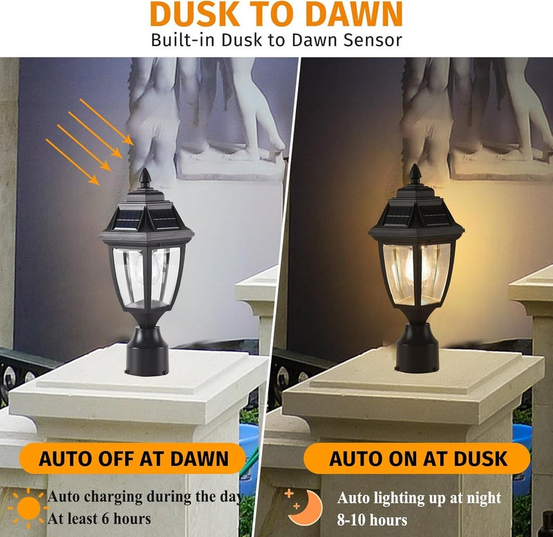 TEBLAMPUE Solar Post Lights 2 Pack, Motion Sensor Post Lantern Without Pier Mount Base, Waterproof Solar Powered Pole Light Fixture for Patio Yard Garden - Image 2